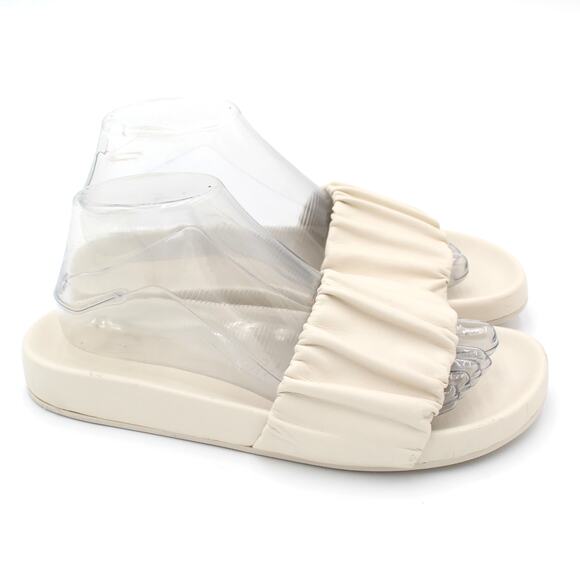 J. Crew Sandal Womens 8 White Leather Scrunchie Strap Slide Minimalist Slip On - Picture 1 of 9